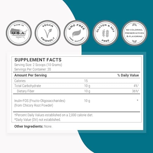 Polvo de Oligosacáridos Fructo de Supersmart (Prebióticos FOS) - Oligofructosa Inulina - Suplemento de Fibra | Sin OGM y Libre de Gluten - 200 g - imagen 4