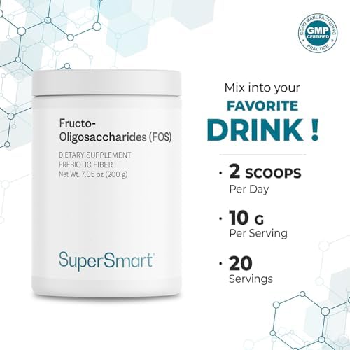 Polvo de Oligosacáridos Fructo de Supersmart (Prebióticos FOS) - Oligofructosa Inulina - Suplemento de Fibra | Sin OGM y Libre de Gluten - 200 g - imagen 6
