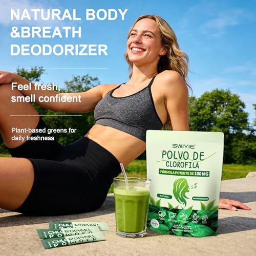Polvo de Clorofila Swiyie – 100mg de Clorofila Líquida para Beber – Suplemento Natural Detox Herbal – Apoya el Intestino y el Aliento – Fórmula de - imagen 4