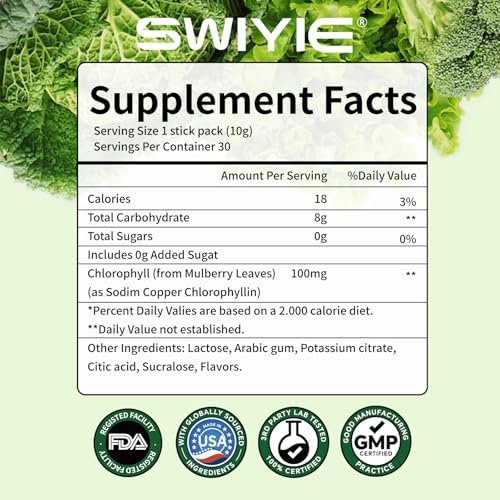 Polvo de Clorofila Swiyie – 100mg de Clorofila Líquida para Beber – Suplemento Natural Detox Herbal – Apoya el Intestino y el Aliento – Fórmula de - imagen 5