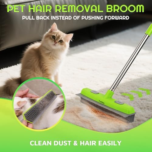 Fregona de Goma PuraKleen para Pelo de Mascota — Elimina lo que tu Aspiradora No, Rastrillo para Alfombra Sin Rayones, Mango Ajustable 24-61, 4 en 1 - imagen 2
