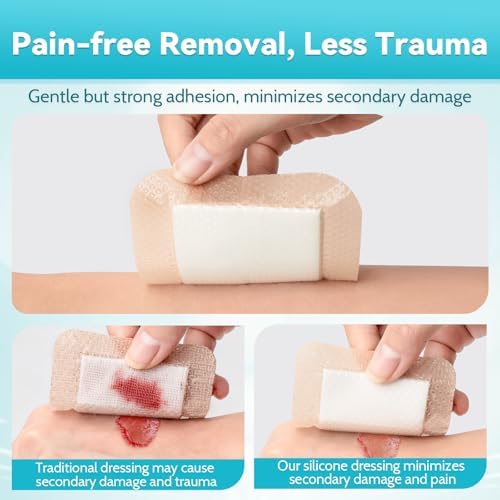 Paquete de 20 apósitos de silicona espuma 3x3 con borde suave, vendajes impermeables para cuidado de heridas, apósitos super absorbentes para úlceras - imagen 4