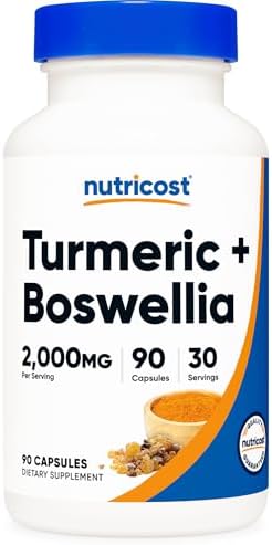 Suplemento de Cúrcuma + Boswellia Nutricost (2000mg) 90 Cápsulas - con BioPerine® (15mg), 95% Curcuminoides, 30 Porciones - imagen 1