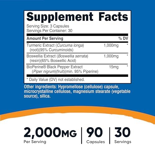 Suplemento de Cúrcuma + Boswellia Nutricost (2000mg) 90 Cápsulas - con BioPerine® (15mg), 95% Curcuminoides, 30 Porciones - imagen 2