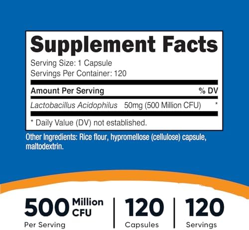 Nutricost Lactobacillus Acidophilus 500 Millones de UFC por Porción (120 Cápsulas) - imagen 2