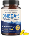 Aceite de Pescado Omega 3 con Vitamina D3 | 1280MG Omega 3 + 1000UI Vit D3 para Salud del Corazón, Inmunidad y Huesos | Suplemento EPA DHA Omega 3 | - imagen 1