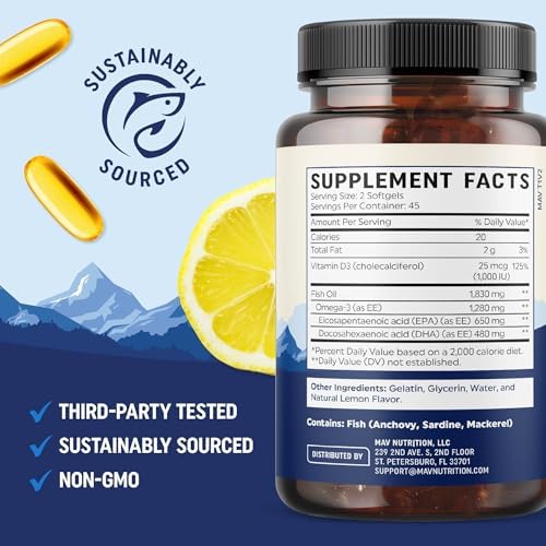Aceite de Pescado Omega 3 con Vitamina D3 | 1280MG Omega 3 + 1000UI Vit D3 para Salud del Corazón, Inmunidad y Huesos | Suplemento EPA DHA Omega 3 | - imagen 7