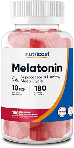 Nutricost Melatonina 10mg, 180 Gomas de Fresa - Sin Gluten, No Transgénico, Sin Jarabe de Maíz - imagen 1
