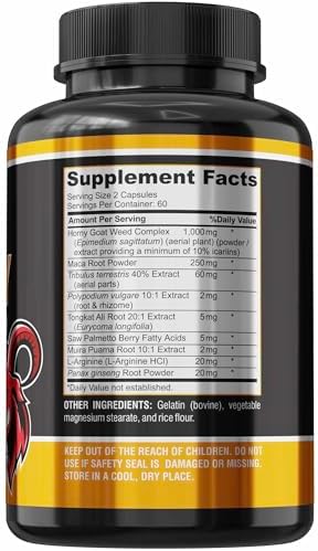 Horny Goat Weed Mezcla de Fuerza Extra, 120 Cápsulas con Maca, Arginina, Ginseng, Tribulus y Tongkat, Apoyo a la Libido y Energía, Fórmula No GMO - imagen 2