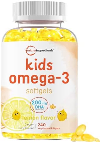 Omega-3 para Niños Micro Ingredients, 240 Cápsulas Veganas de Aceite de Pescado | 200mg DHA | Sabor a Limón | Alternativa de Algas Sin Sabor a Pescado - imagen 1