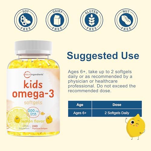 Omega-3 para Niños Micro Ingredients, 240 Cápsulas Veganas de Aceite de Pescado | 200mg DHA | Sabor a Limón | Alternativa de Algas Sin Sabor a Pescado - imagen 4