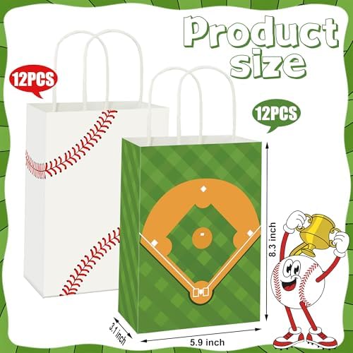 24 Piezas de Bolsas de Regalo para Fiesta de Béisbol, Bolsas de Papel con Asas para Fiestas Infantiles, Temática de Béisbol, Sorpresas y Dulces - imagen 2