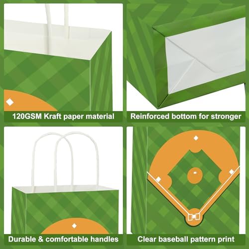24 Piezas de Bolsas de Regalo para Fiesta de Béisbol, Bolsas de Papel con Asas para Fiestas Infantiles, Temática de Béisbol, Sorpresas y Dulces - imagen 4