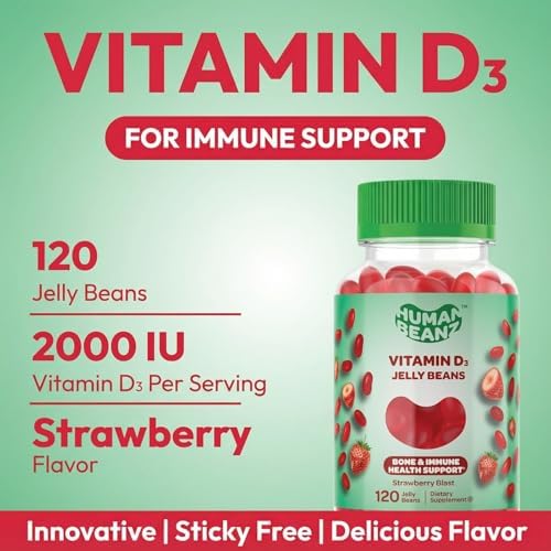 Gomitas de Vitamina D3 Human Beanz para Adultos, 2000 IU, Soporte Inmunológico, Suplementos Vegetarianos, 120 Gominolas de Fresa, Kosher - imagen 2