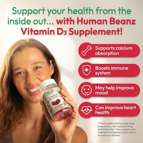 Gomitas de Vitamina D3 Human Beanz para Adultos, 2000 IU, Soporte Inmunológico, Suplementos Vegetarianos, 120 Gominolas de Fresa, Kosher - imagen 4