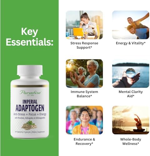 Paradise Herbs, Adaptógenos Imperiales con Ashwagandha, Astrágalo y Rhodiola, Mezcla Propietaria para Apoyo al Estrés, Enfoque y Energía, 60 Cápsulas - imagen 2
