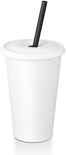 KTOB [16 oz. - 50 piezas] Vasos de papel desechables con tapas de papel y popotes compostables, ecológicos y reciclables para café helado - imagen 1