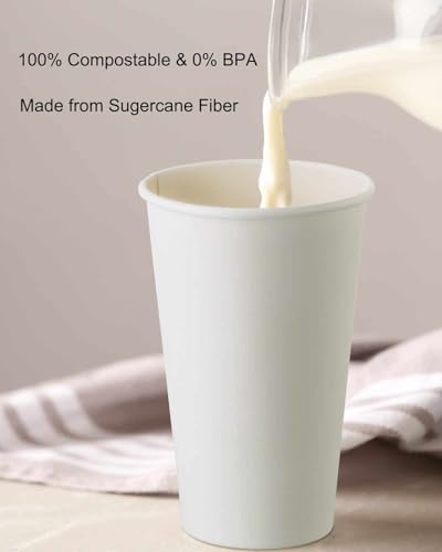 KTOB [16 oz. - 50 piezas] Vasos de papel desechables con tapas de papel y popotes compostables, ecológicos y reciclables para café helado - imagen 4