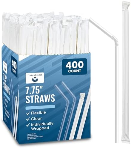 Popotes de Plástico Transparentes Desechables - 400 Popotes Flexibles Envuelto Individualmente - 7.75 para Smoothies, Café, Alcohol, Jugo y Más - imagen 1
