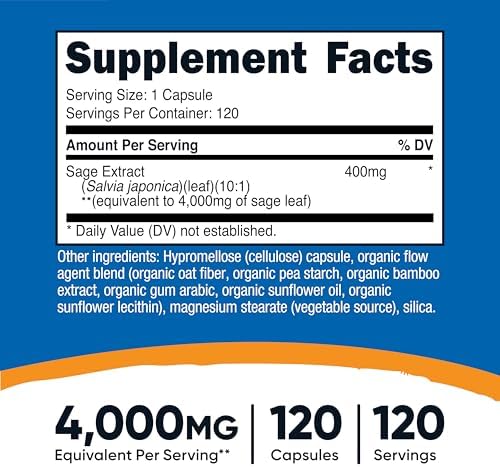 Extracto de Salvia Nutricost 120 Cápsulas - 120 Porciones por Botella, Suplemento Vegano, Libre de OGM y Gluten - imagen 2