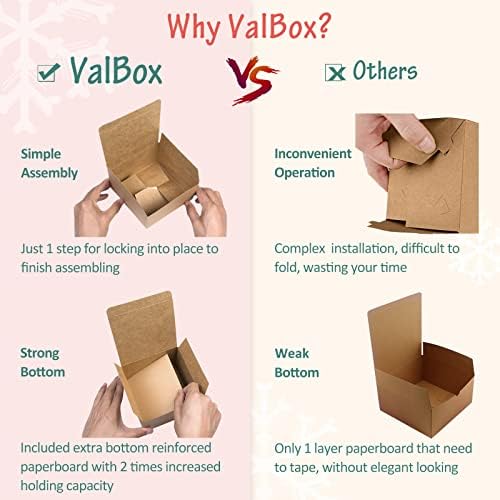 Cajas de Regalo ValBox 4x4x4 Marrón 50PCS de Papel Kraft con Tapa para Regalos, Manualidades, Cupcakes y Fiestas, Fáciles de Armar - imagen 3