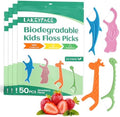 Lakeyface 200 Hilos Dentales Biodegradables para Niños, Sabor Fresa, Ecológicos y Veganos - 4 Divertidos Diseños de Animales, Sin Flúor ni BPA - imagen 1