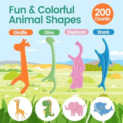 Lakeyface 200 Hilos Dentales Biodegradables para Niños, Sabor Fresa, Ecológicos y Veganos - 4 Divertidos Diseños de Animales, Sin Flúor ni BPA - imagen 3