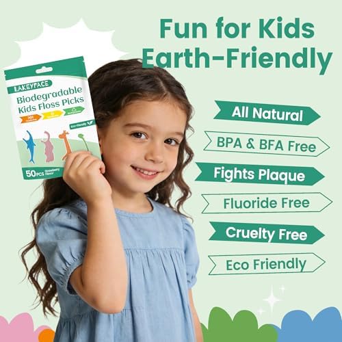 Lakeyface 200 Hilos Dentales Biodegradables para Niños, Sabor Fresa, Ecológicos y Veganos - 4 Divertidos Diseños de Animales, Sin Flúor ni BPA - imagen 6