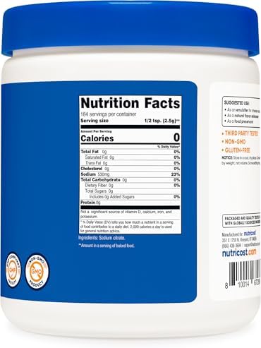 Polvo de Citrato de Sodio Nutricost 1LB (16oz) - Grado Alimenticio, No GMO - Emulsificante, Mejorador de Sabor Natural, Conservador Alimentario - imagen 5