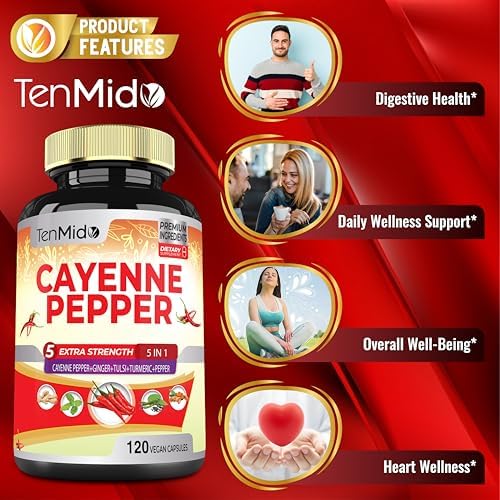 Suplementos de Extracto de Pimienta de Cayena en Cápsulas, Suministro para 4 Meses con Jengibre, Cúrcuma, Tulsi y Pimienta Negra - Apoya el Sistema - imagen 5