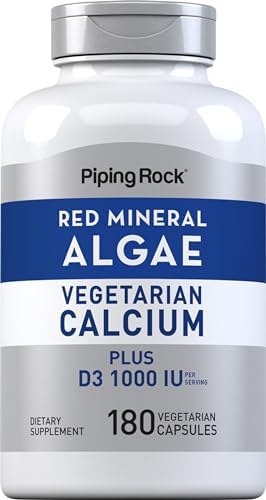 Calcio Vegetariano de Algas Minerales Rojas Piping Rock | 180 Cápsulas | Suplemento con D3 1000 IU | Minerales de Origen Vegetal | Sin OGM, Sin Gluten - imagen 1