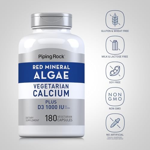 Calcio Vegetariano de Algas Minerales Rojas Piping Rock | 180 Cápsulas | Suplemento con D3 1000 IU | Minerales de Origen Vegetal | Sin OGM, Sin Gluten - imagen 3