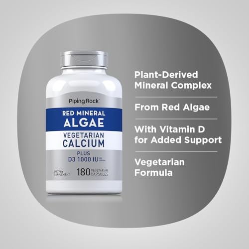 Calcio Vegetariano de Algas Minerales Rojas Piping Rock | 180 Cápsulas | Suplemento con D3 1000 IU | Minerales de Origen Vegetal | Sin OGM, Sin Gluten - imagen 4