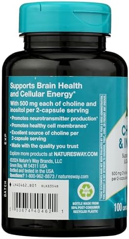 Choline e Inositol de Nature's Way, Salud Cerebral*, Energía Celular*, 1,000 mg por Porción, 100 Cápsulas - imagen 6