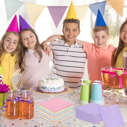 120 Piezas de Servilletas de Fiesta Arcoíris - Desechables de 3 Capas en Colores Pastel para Bebés, Cumpleaños, Bodas y Fiestas de Unicornio - imagen 6