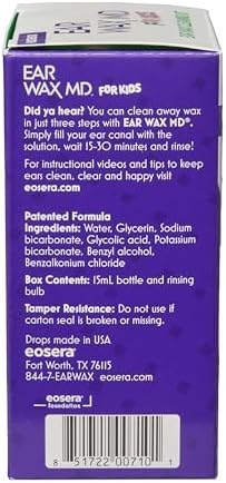 Kit de Limpieza de Cerumen para Niños eosera - 15 mL - Gotas Disolventes de Cerumen con Bulbo de Enjuague - Kit de Limpieza Rápido - Edades 2+ - imagen 3