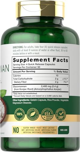 Cápsulas de Glucomanano Carlyle | 200 piezas | Suplemento de fibra soluble | Sin OGM, libre de gluten - imagen 2