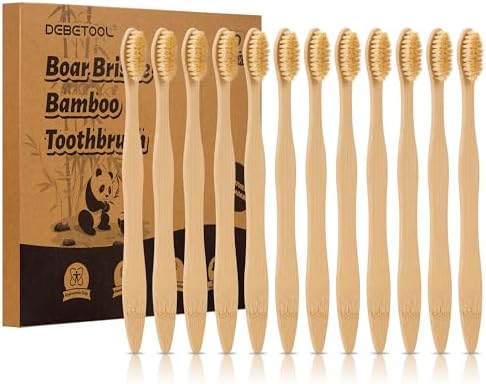 DEBETOOL Paquete de 12 Cepillos de Dientes de Bambú - Cepillos de Cerdas de Jabalí Naturales para Salud de Encías y Blanqueamiento Dental, Cepillos - imagen 1