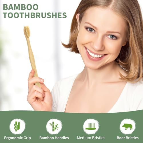 DEBETOOL Paquete de 12 Cepillos de Dientes de Bambú - Cepillos de Cerdas de Jabalí Naturales para Salud de Encías y Blanqueamiento Dental, Cepillos - imagen 2