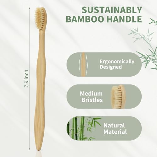 DEBETOOL Paquete de 12 Cepillos de Dientes de Bambú - Cepillos de Cerdas de Jabalí Naturales para Salud de Encías y Blanqueamiento Dental, Cepillos - imagen 4