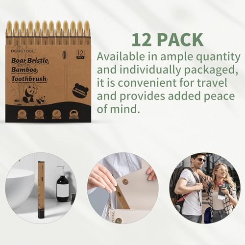 DEBETOOL Paquete de 12 Cepillos de Dientes de Bambú - Cepillos de Cerdas de Jabalí Naturales para Salud de Encías y Blanqueamiento Dental, Cepillos - imagen 6