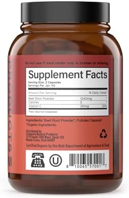 Cápsulas de Raíz de Betabel Orgánico 620mg | 100 Unidades | Polvo de Betabel Puro | Suplemento Vegano, No Transgénico, a Base de Plantas | Hecho en - imagen 3