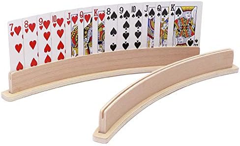 Soporte de Cartas Curvado de Madera Exqline, Juego de 4 para Niños, Adultos y Personas Mayores - 13.4 pulgadas con Base Ancha y Estable para Bridge, - imagen 1