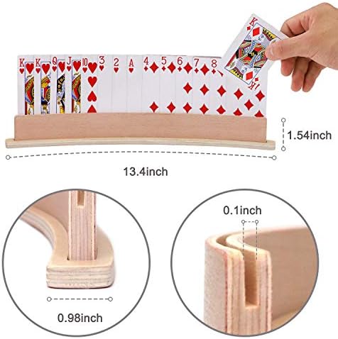 Soporte de Cartas Curvado de Madera Exqline, Juego de 4 para Niños, Adultos y Personas Mayores - 13.4 pulgadas con Base Ancha y Estable para Bridge, - imagen 4