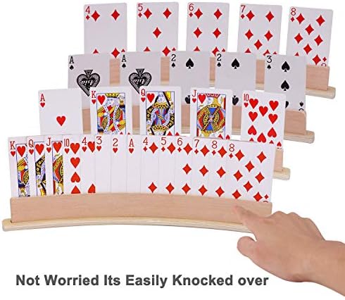 Soporte de Cartas Curvado de Madera Exqline, Juego de 4 para Niños, Adultos y Personas Mayores - 13.4 pulgadas con Base Ancha y Estable para Bridge, - imagen 5