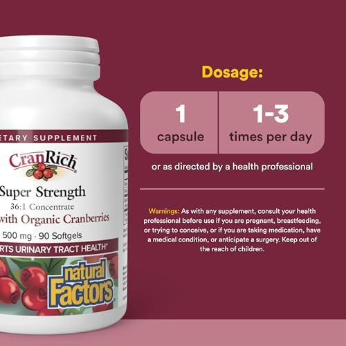 CranRich de Natural Factors, Concentrado de Arándano de Super Fuerza, Suplemento Antioxidante para el Apoyo del Tracto Urinario, No GMO, 90 cápsulas - imagen 3