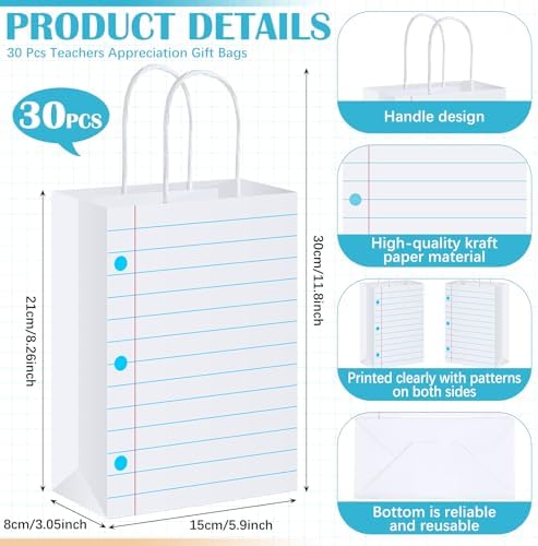 Kolldenn 30 Pzs Bolsas de Agradecimiento para Maestros, Regalos de Regreso a Clases, Bolsas de Papel Kraft con Asa para Fiesta de Graduación y Retiro - imagen 2