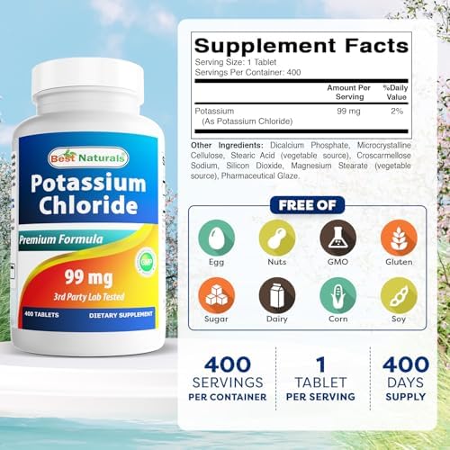 Suplemento de Cloruro de Potasio Best Naturals 99mg 400 Tabletas - Probado por Laboratorio Independiente - imagen 2