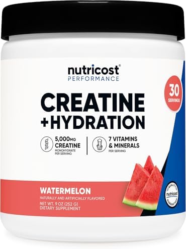 Creatina Monohidratada Nutricost + Hidratación Sabor Sandía (30 Porciones) - 7 Vitaminas y Minerales, 5000mg de Creatina por Porción - imagen 1