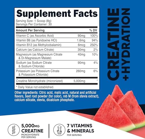 Creatina Monohidratada Nutricost + Hidratación Sabor Sandía (30 Porciones) - 7 Vitaminas y Minerales, 5000mg de Creatina por Porción - imagen 2